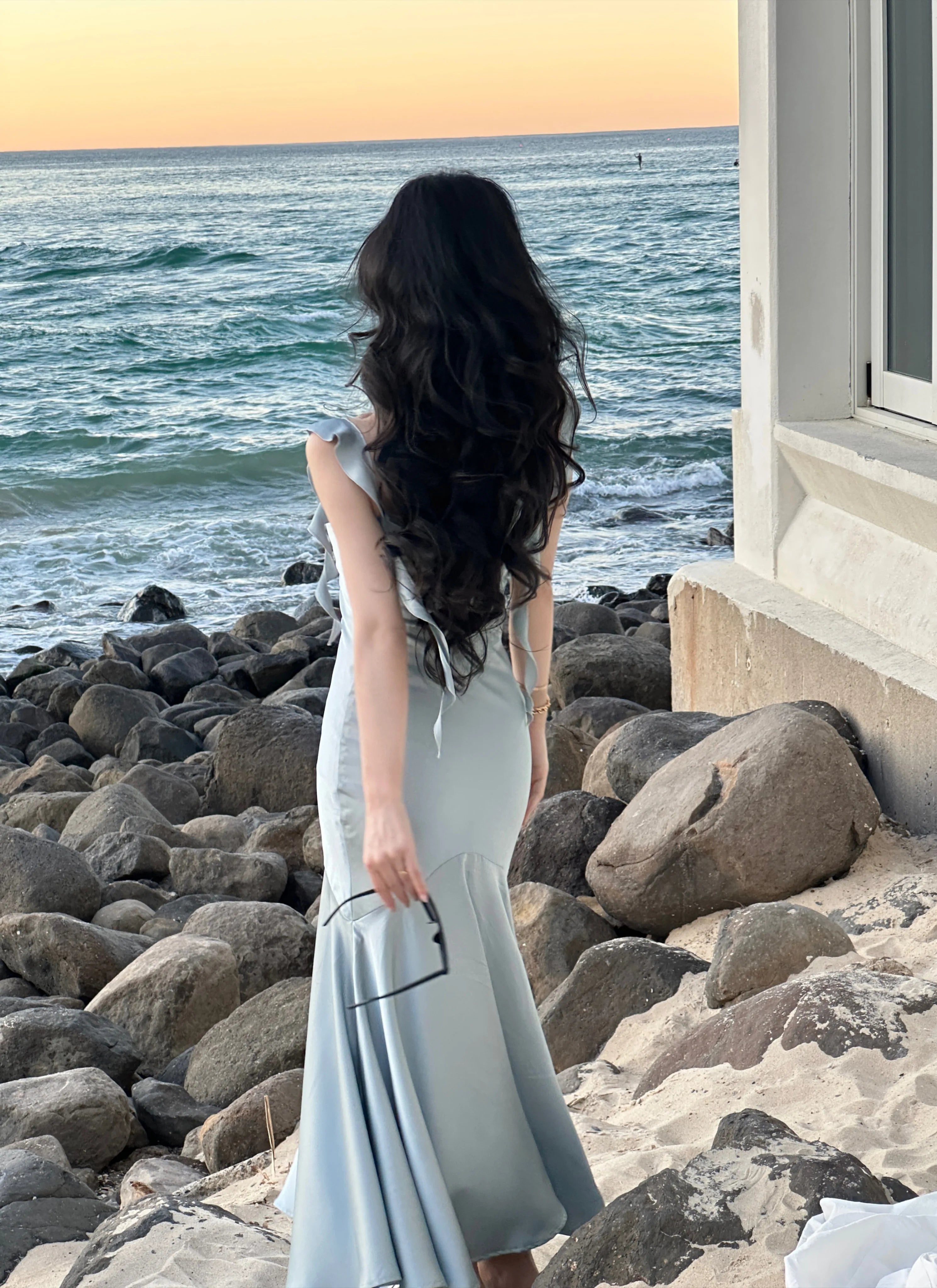 New Summer French Fashion Women Spaghetti Strap Elegant Long Mermaid Ruffles Dresses Evening Party Prom Clothes voguable