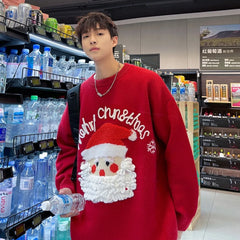Men Fashion Christmas O-Neck Knitted Pullovers Mens Retro Casual Sweaters Male Oversized Clothing Santa Claus Knit Sweaters voguable