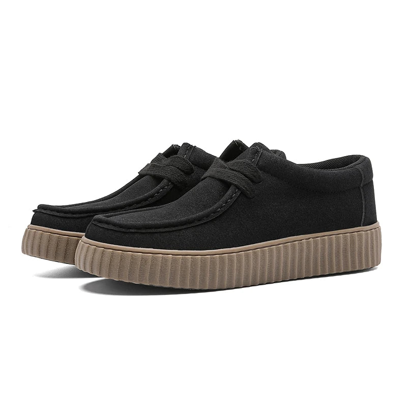 Voguable  Vintage Suede Derby Shoes Women Lace-up Flat Platform Loafers Lightweight Non-slip Office Casual All Season New voguable