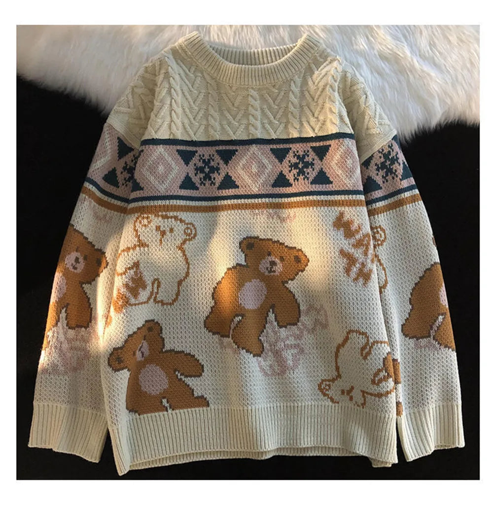 New Year warm pullovers round neck sweater women street stitching Christmas tree jacquard sweater ins couple loose in winter voguable