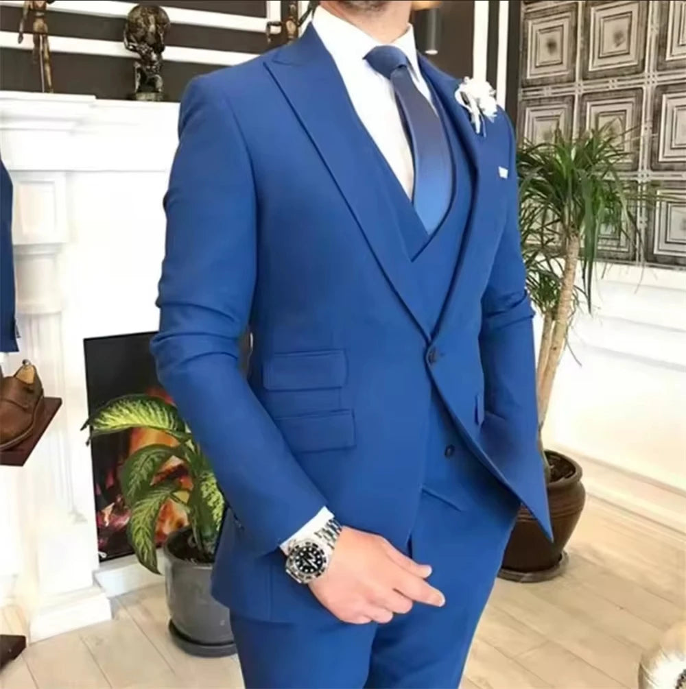 Voguable  Men's Suits 3 Pcs Double Breasted Vest Costume Homme Men Suit for Wedding Groom Wear Slim Fit Blazer+vest+Pants voguable