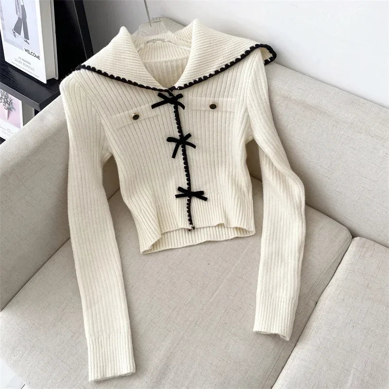 Voguable  Autumn Pink Sweet Cardigan Long Sleeve Y2k High Waist Knitted Coats Tops Japan Style Bow Sweaters Kawaii Slim Fit Women voguable