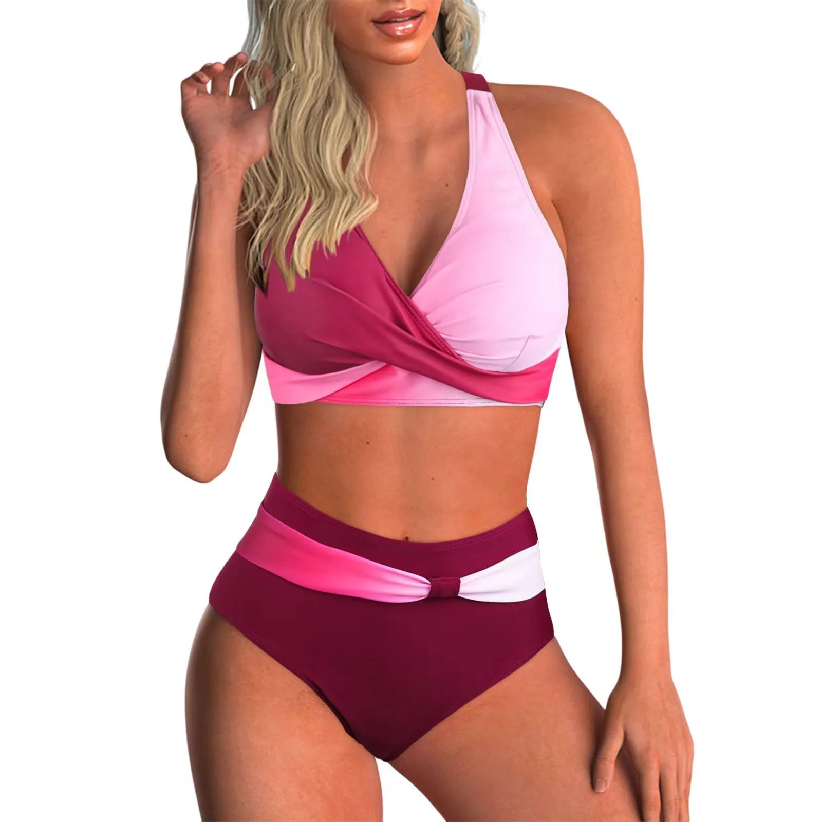 Voguable  Sexy Lace Up V Neck Bikinis Women Split Swimsuit High Waist Beach Bikini New All Season Backless Bikinis 2 Piece Set voguable