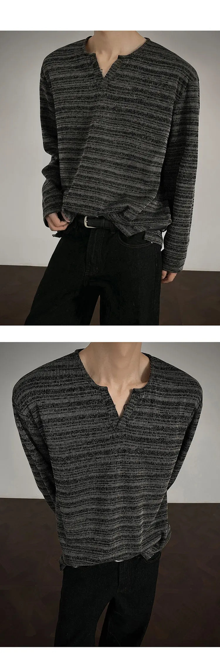 2025 New Fall Mens Long Sleeve Tshirt Soft Comfortable Casual Knitted Shirt V Neck Top Fashion Mens Clothing Teen Boys Clothing voguable