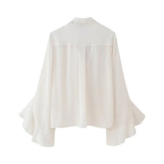 Elegant Ruffle White Shirt Women Lace Up Collar Butterfly Sleeve Casual Office Shirts Spring Summer Blouse Blusas Mujer voguable