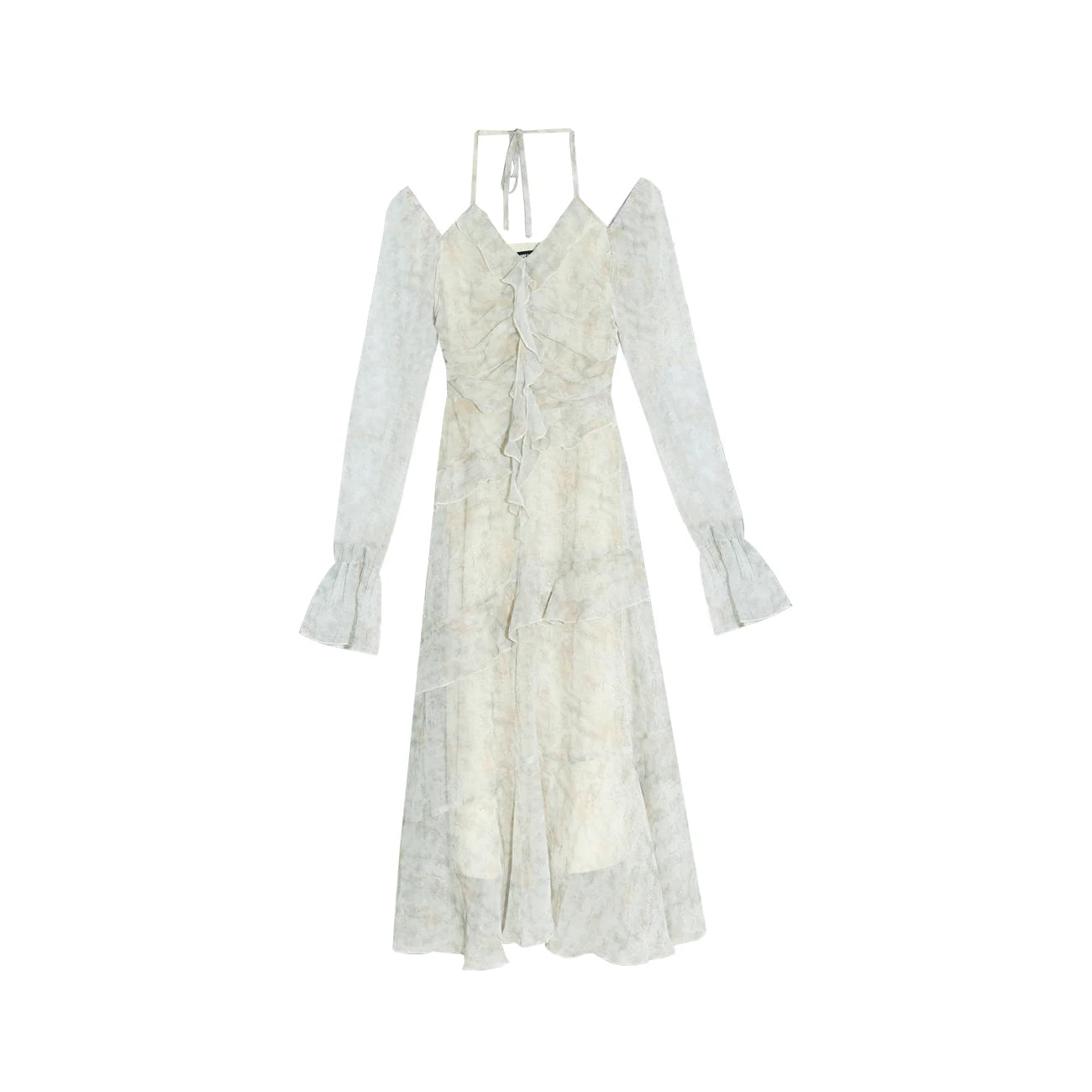 Voguable Y2K Ruffles Irregular Short Dress Women Summer New Tie Dye Flare Sleeves Spring Elegant Party Dress Prom Robe Halter Vestidos voguable