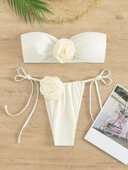Voguable Sexy 3D Floral Designer Bikini Set 2024 New Bandeau Push Up Bra Black White Patchwork Micro Swimsuit Bathing Suit Thong Swimwear voguable