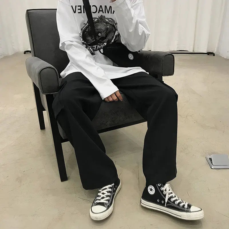 Voguable  Thin Wide Leg Cargo Sweatpants Male Oversize Pants Y2k Streetwear Casual Sport Straight Long Trousers Basketball Man New voguable