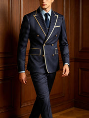 Voguable  Striped Slim Fit Men's 2-Piece Suit Set Double Breasted Jacket Business Casual Pants Formal Groom Wedding Dress Party Tuxedo voguable