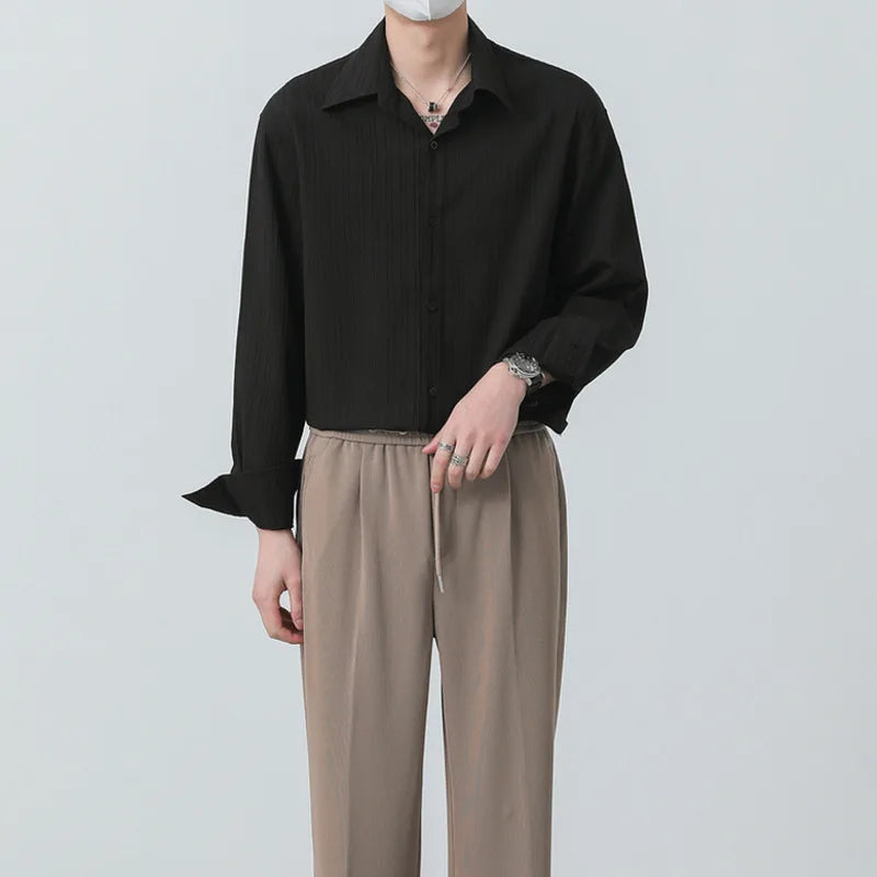 Voguable Summer Thin Shirt Men Slim Fit Fashion Social Men Dress Shirt Korean Casual White Long Sleeved Shirt Men Pleated Shirts M-2XL voguable