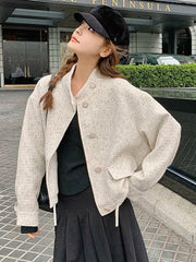 Sweet Women Loose Tweed Jackets Casual Vintage Elegant Long Sleeve Small Fragrance Coats Korean Retro All Match Fall Winter Tops voguable