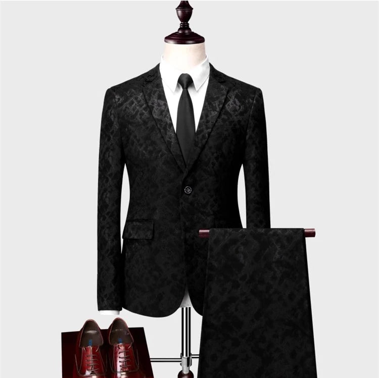Men Suit  Business Leisure Single Breasted Suits 3 Pieces Sets Male Printing Groom Wedding Dress Jacket Blazers Coat Vest Pants voguable
