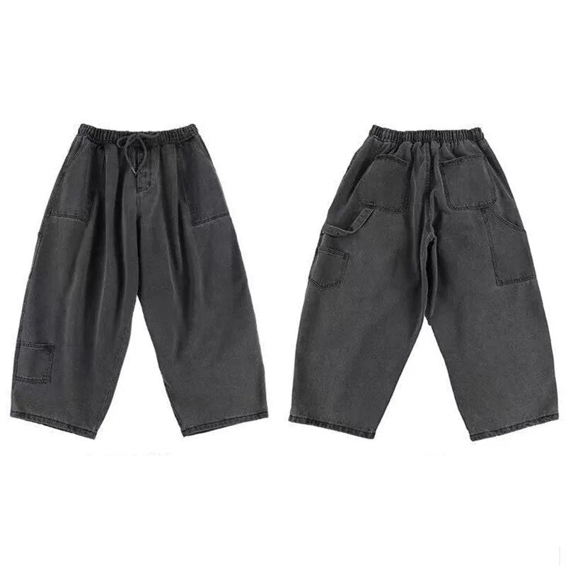 Streetwear  multi-pocket jeans cargo pantsLoose Plus Size Wide Leg Pants Japanese Harajuku Casual Denim Pants Men Clothing voguable