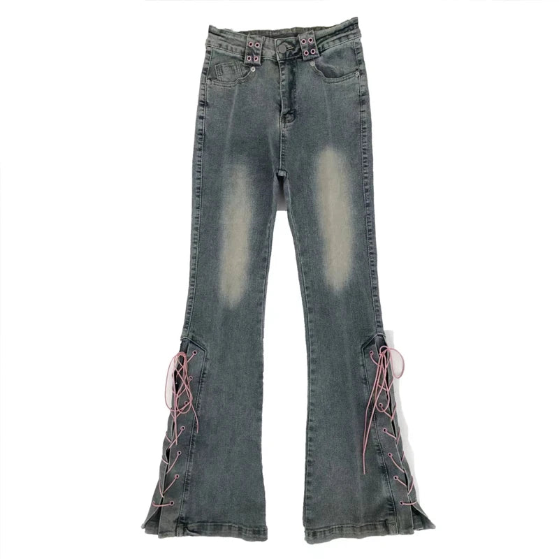 Voguable High Waist Slim Flare Pants Women Casual Vintage Wide Leg Jeans Pure Color Korean Style Denim Trousers Female 2022 Autumn Design voguable