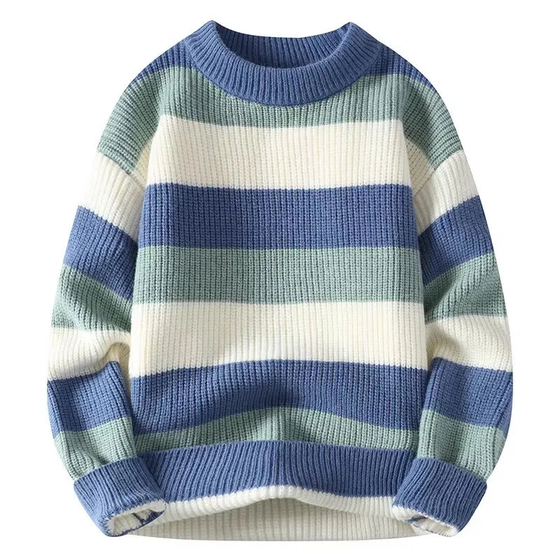 Voguable  Striped Casual Knitted Sweater High Street Fashion Long Sleeved Knitted Sweater Men's Autumn/Winter Warm Y2k Knitted Tops voguable