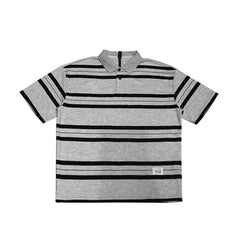 Voguable  Korean Boyfriend Summer New Patchwork Polo Shirts Printing Stripes Fashion Loose Minimalist Casual Short Sleeved Tops voguable