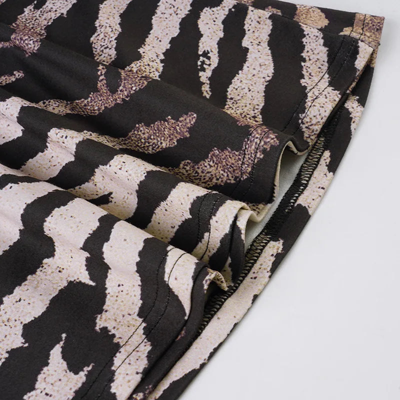 Voguable  Fashion Leopard Printing T-shirts Bead Halter Off Shouler V Neck Flare Sleeve Loose Fit Female Tie Up Sexy Ladies Tops Clothes voguable