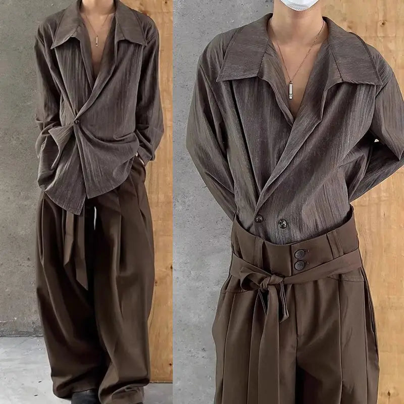 Voguable  Men's Button Down Shirt Irregular Long Sleeve Shirt Vintage Casual Loose Shirt Jacket Tops Casual Sweatshirt Streetwear Vintage voguable