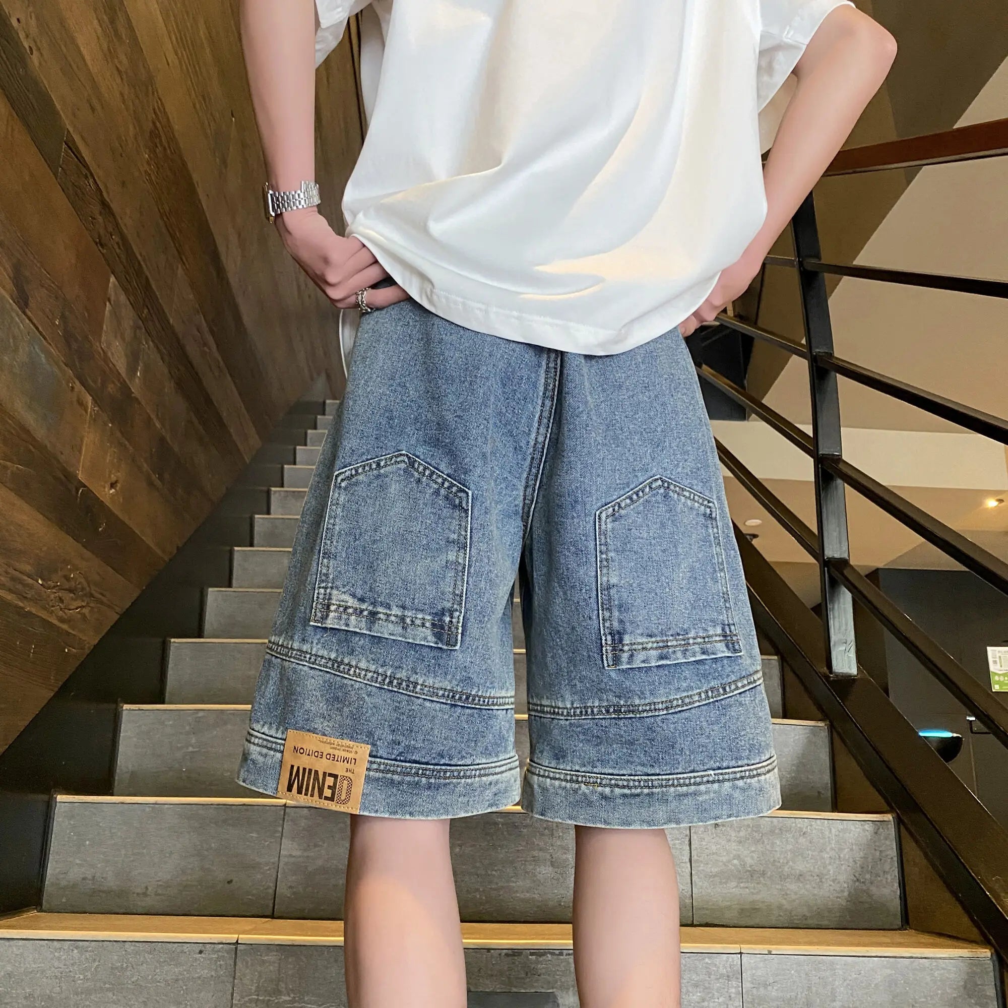 Voguable Stylish High Street Original Personality Denim Shorts Jeans Men's Summer Fashion Casual Denim Five-pointed Pants voguable