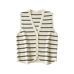 Voguable  Women Fashion Single Breasted Striped Tank Top Sexy Sleeveless Ladies Summer Crop Top voguable