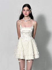 Voguable  Elegant Fairy Dress Women Summer High Waist White Lace Party Mini Dresses Spaghetti Strap Streetwear Korean Fashion voguable