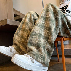 Voguable Green Plaid Pants Men Harajuku Winter Wide Leg Checked Trousers Male Oversize Big Size Casual Sweatpants Streetwear 8XL voguable