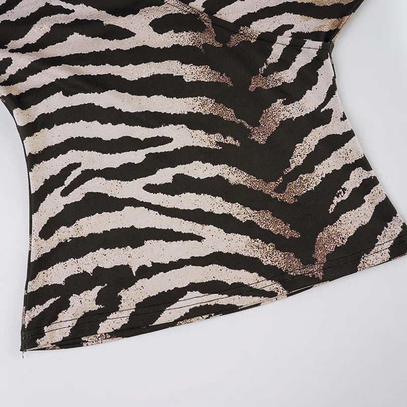 Voguable  Fashion Leopard Printing T-shirts Bead Halter Off Shouler V Neck Flare Sleeve Loose Fit Female Tie Up Sexy Ladies Tops Clothes voguable