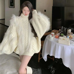 Forest System Autumn Winter Women Sweater Fashion Lazy Wind Turtleneck Solid Fried Dough Twist Long Sleeve Pullover Knit Tops voguable