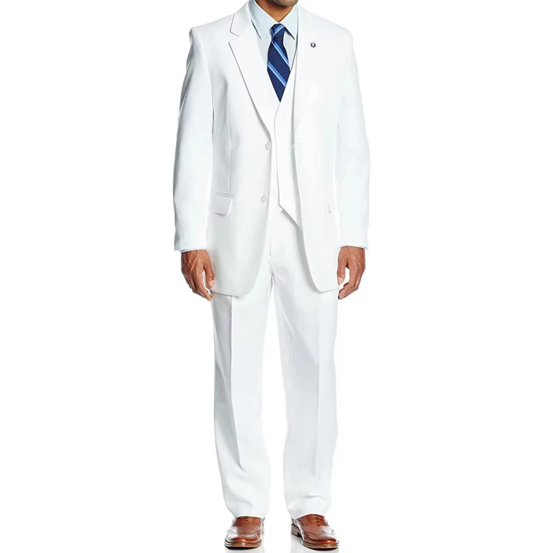 Voguable  Men Suit 3 Pieses Jacket Vest With Pant White Single Button Solid Color For Wedding Birthday Business Office Casual Work Set voguable