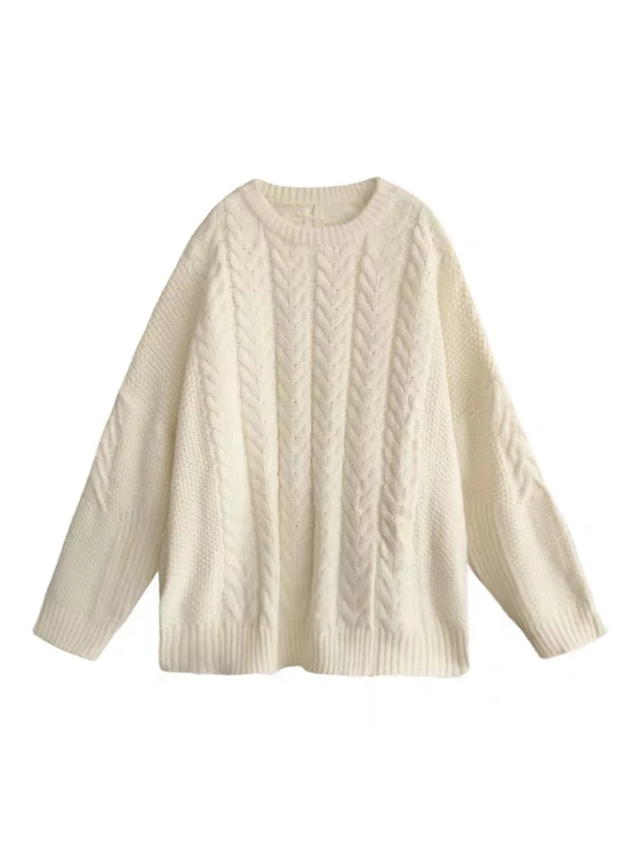 Cable Knit Sweater for Women Long Sleeve Crew Neck Oversized Pullover Plain Jumper Ladies Autumn Winter Slouchy Casual Outfit voguable