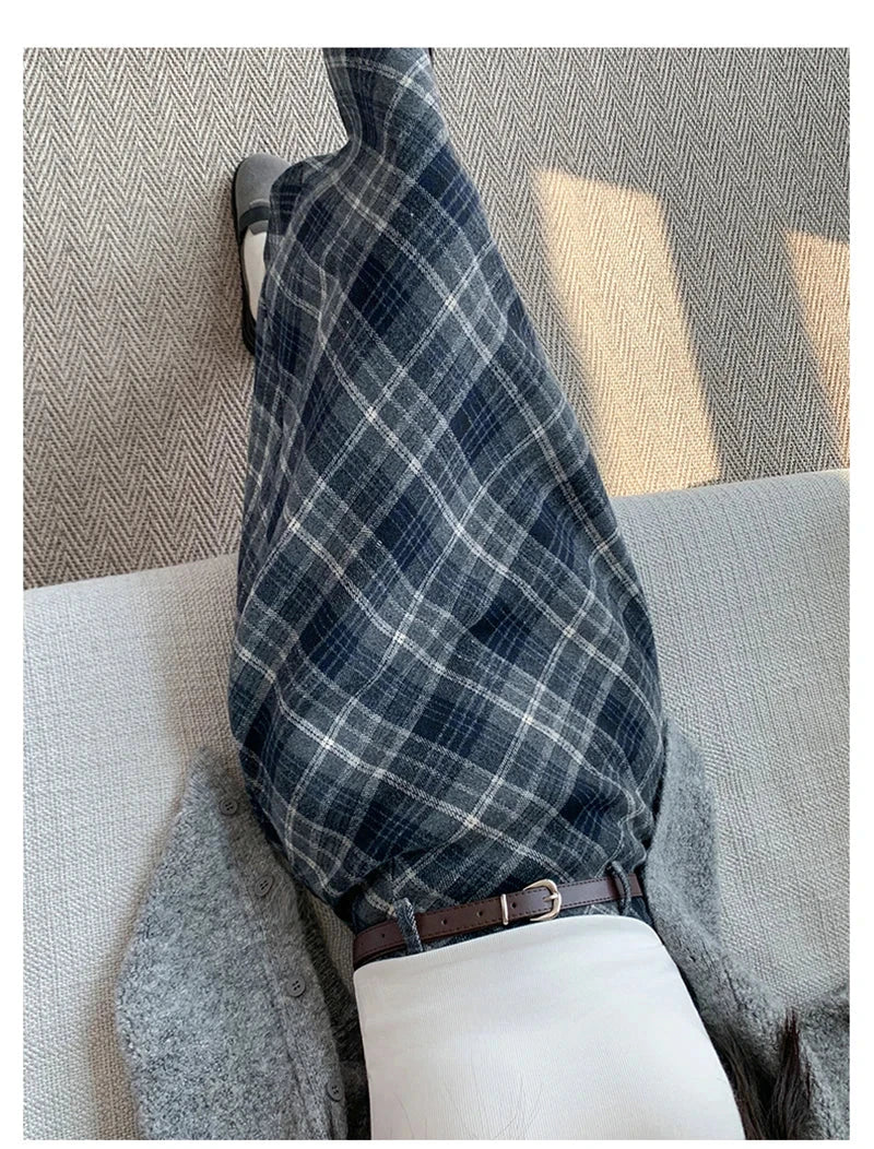 Faux Woolen Plaid Long Skirt Women Vintage Slim High Waist Back Slit Belt Skirts Korean Fall Winter Elegant Long Skirts New voguable