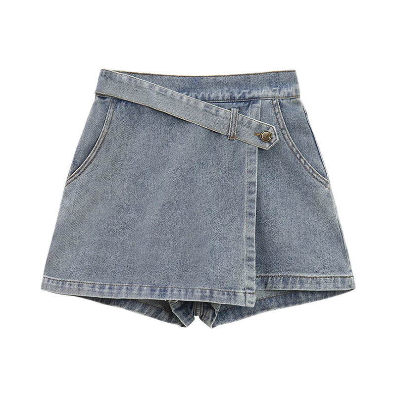 Voguable 2024 Spring New Streetwear Distressed Loose Casual Denim Long-sleeved Shirt Women + Asymmetric Sexy A-line Skirt Two-piece Suit voguable