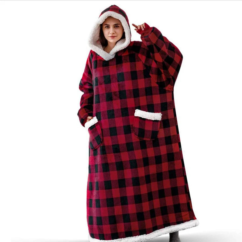 Oversized Hoodie Blanket Women Winter Warm Plush Hoodies Sweatshirt Men Loose Casual Super Long TV Blanket Giant Hoodie Blankets voguable