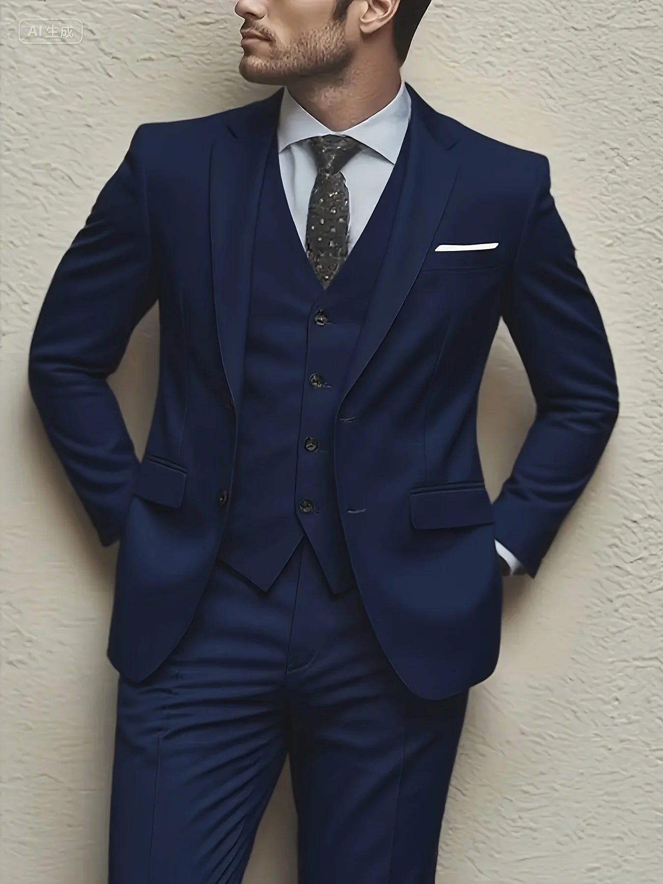 Voguable  Men's 3pcs Suit Set, Jacket + Vest + Pants, Fashionable High-Quality, Suitable for Weddings, Parties and Formal Occasions voguable