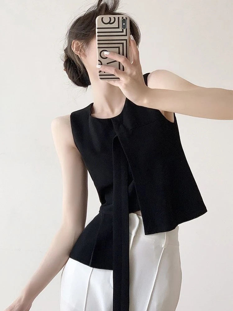 Fashion White Tanks Women Irregular Sexy Slim Sleeveless Tanks Tops Summer Korean Design Female Casual Elegant O Neck Tops voguable