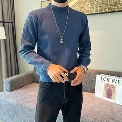 Autumn Winter Solid Knitwear Long Sleeve Sweaters Fashion Harajuku Tops Casual All Match Undershirt Thick Pullover Male Clothes