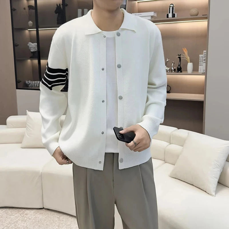 Japanese Retro Men's Cardigan Coats Light Luxury Knitted Lapel Long Sleeve Sweater Jacket Leisure Premium Quality Knitwear M-3XL voguable