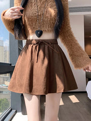 Y2K Leopard Mini Skirt Women High Waist Faux Suede Fabric A Line Skirts Streetwear Fall Winter Loose Vintage Sexy Skirts voguable