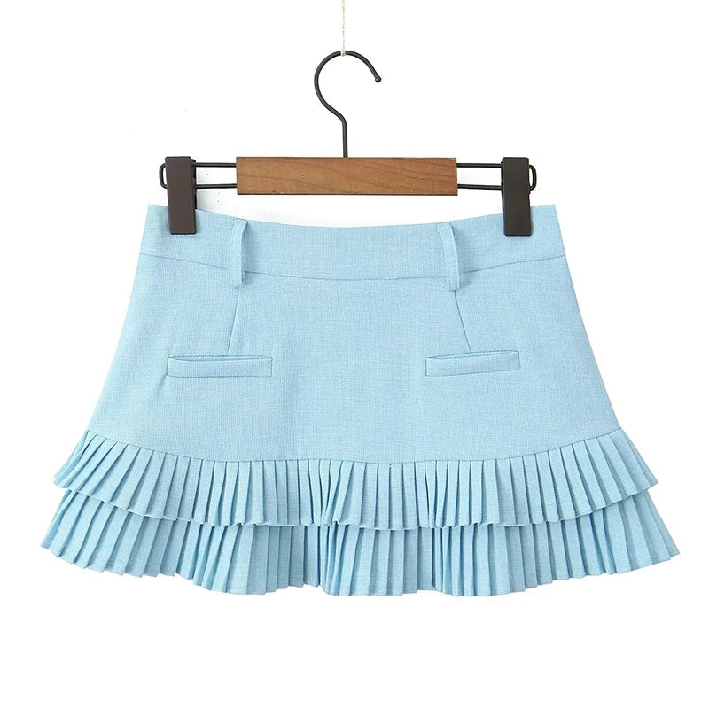 Cool Girl Y2K Pleated Mini Skirt Sexy Low Waist Short Skater Skirts With Shorts Lining voguable