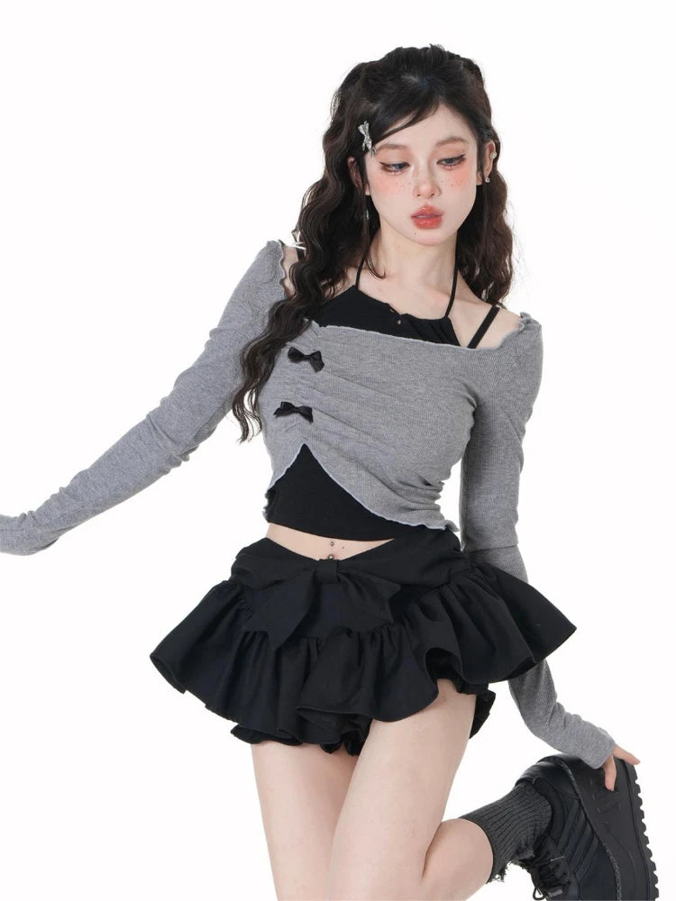 Voguable Korean Fashion 2 Piece Set Skirt Slim Y2k Crop Tops Casual Vintage Black Mini Skirt Kawaii Sweet Suit Woman Summer Chic voguable