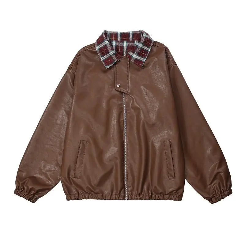 American Style Fashion High Street Coats Wear on Both Sides Plaid Women Spring Autumn Moto Biker Panelled Varsity Jackets voguable