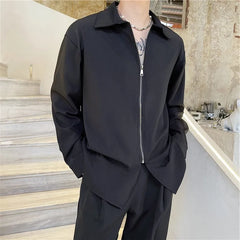 Autumn Men's Clothing Luxury Drooping Zipper Shirts Retro Premium Long-sleeved Solid Color Korean Popular Business Leisure voguable