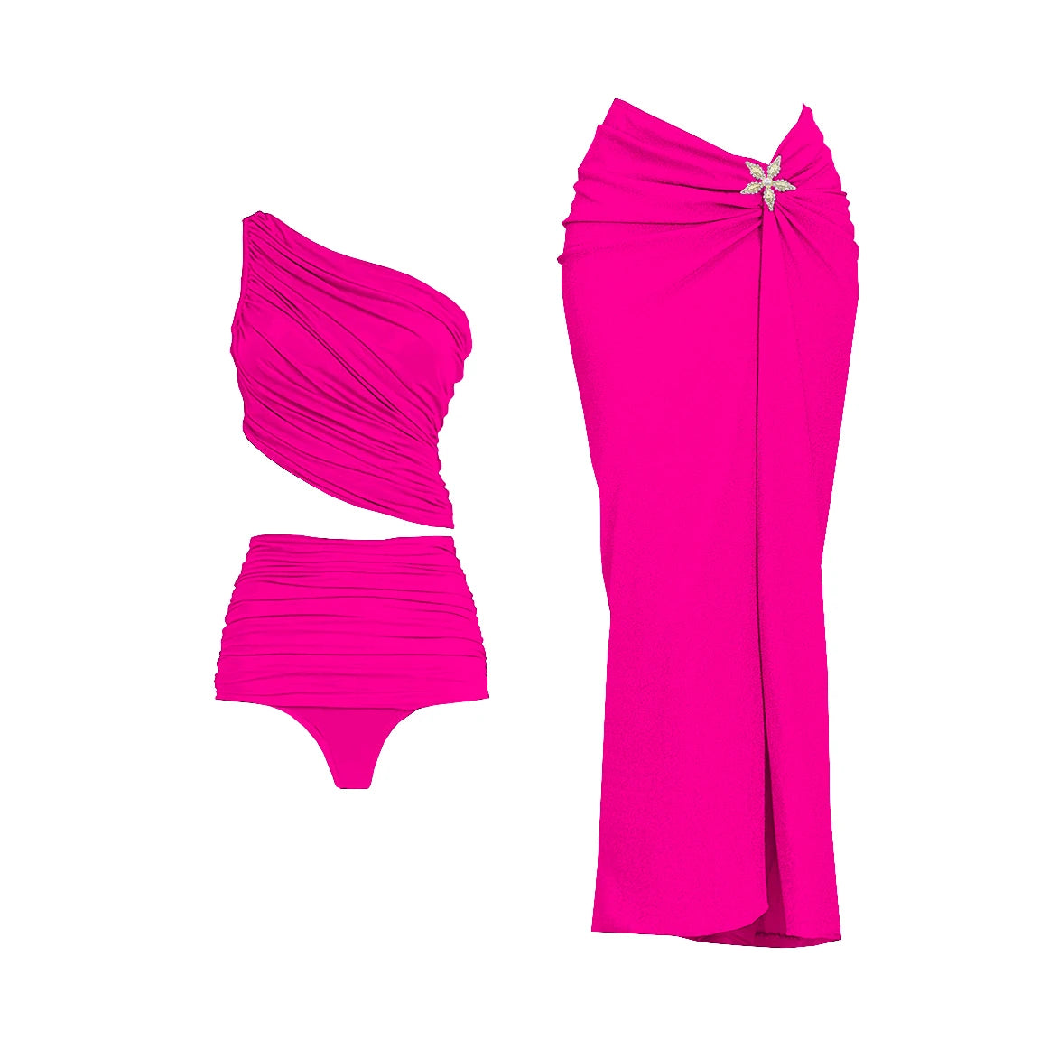 3Pcs One Shoulder Swimsuit Sexy Women Bikini With Long Skirt Shiny Star Swimwear Push Up Biquini Female Bathingsuit Beachwear voguable