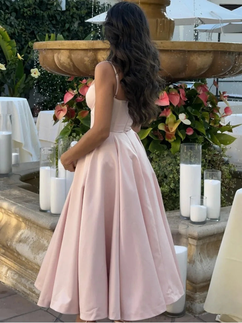 Summer Flare Midi Dress Elegant 2025 New Arrivals Spaghetti Strap Bustier Dress Women Dresses Sweet Pink Women Tops CHP1 voguable