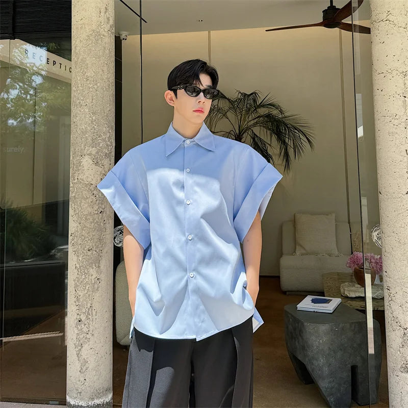 Voguable Niche Design Stylish Plain Short Sleeved Shirts Original Fashion Elegant Handsome Korean Men's Tops voguable