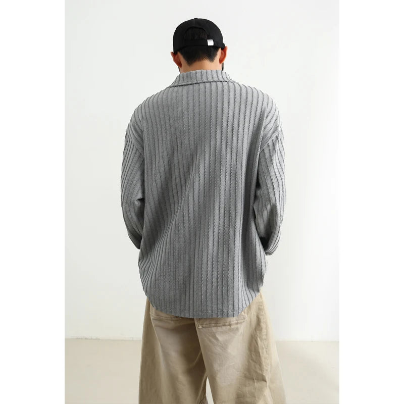 Voguable  Soft Long Sleeve Casual Lapel Tee Shirt plus Size Men's Oversized Top Streetwear for Autumn Spring M-5XL voguable