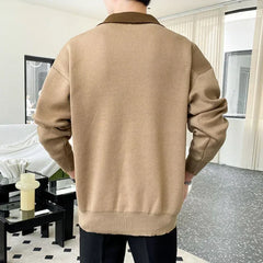 Voguable  Knitted Sweaters for Men Zipper Spliced Man Clothes Pullovers With Pockets Brown Polo Zip-up Heated Cheap Korean 2024 Autumn A S voguable
