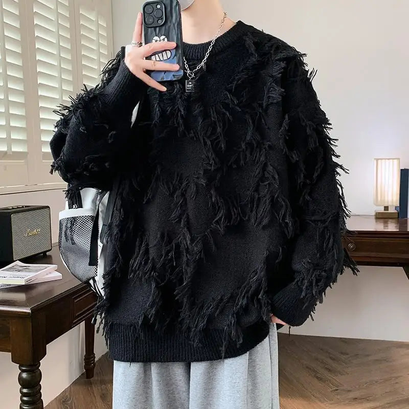 Voguable  Korean K-POP High Street Sweater Thorn Style Solid Color Knitted Pullover Fashion Autumn/winter Warm Men's Top Hip Hop Clothing voguable