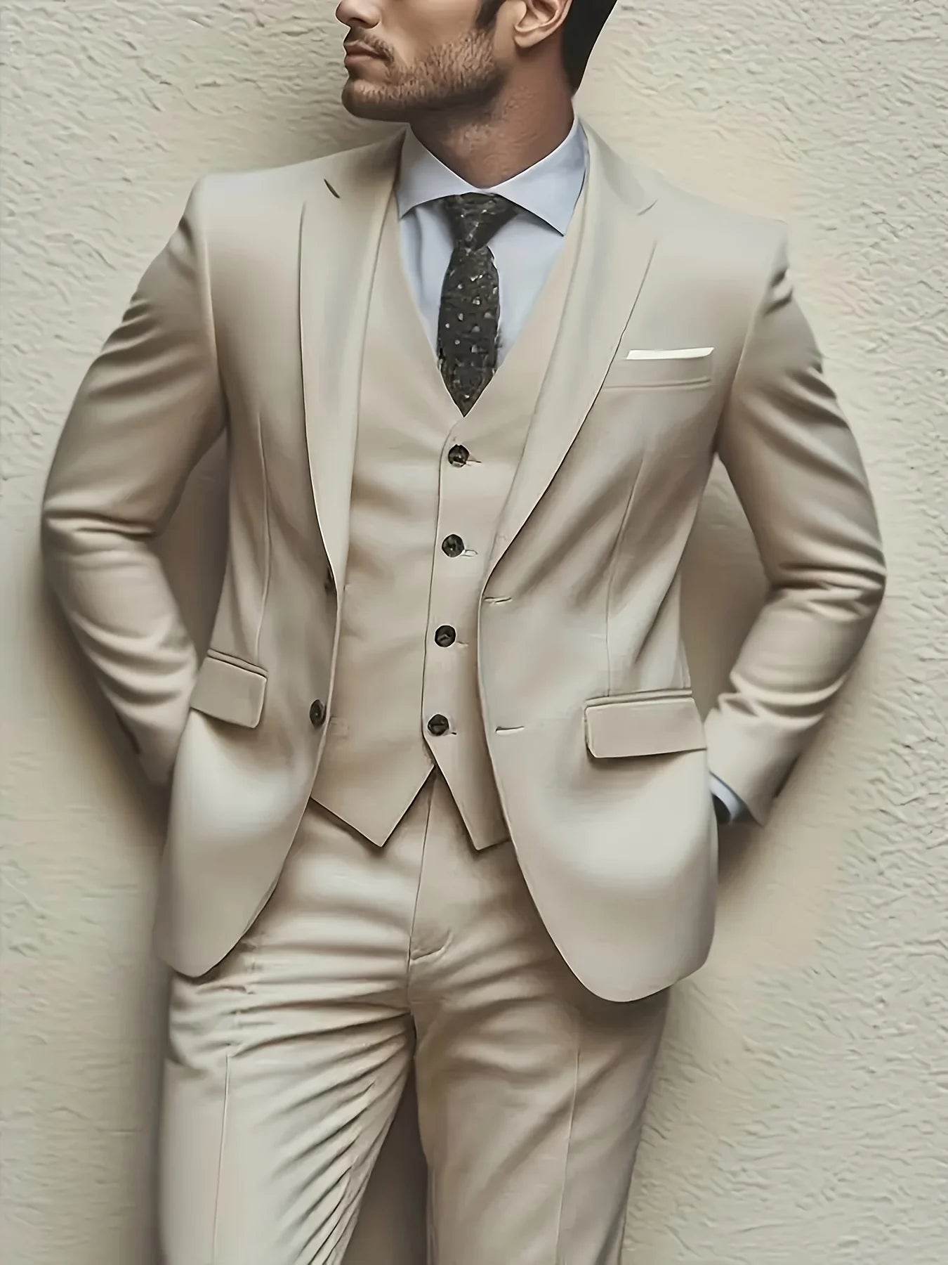 Voguable  Men's 3pcs Suit Set, Jacket + Vest + Pants, Fashionable High-Quality, Suitable for Weddings, Parties and Formal Occasions voguable