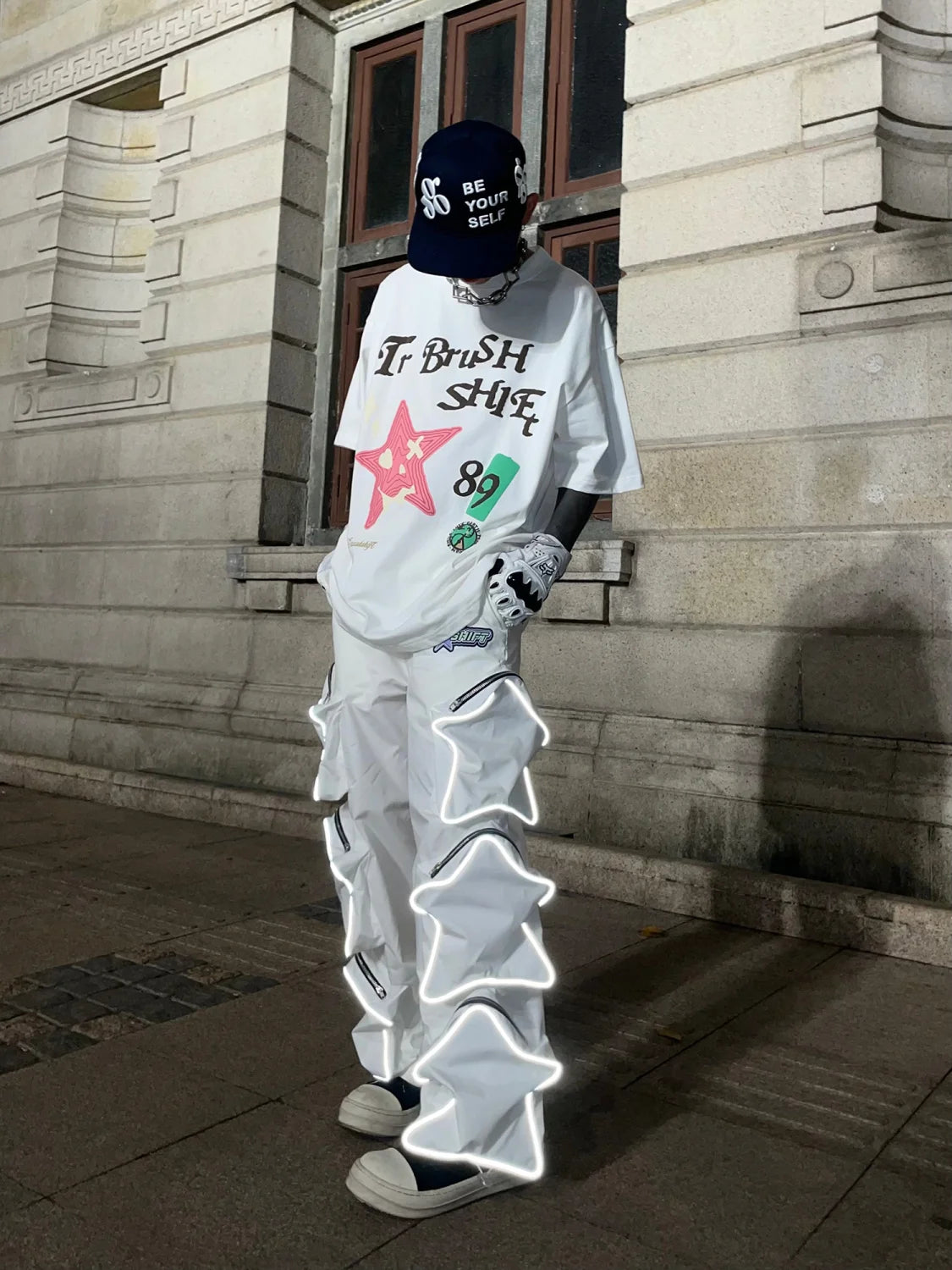 Voguable Y2k Cargo Pants Men Five Pointed Star Three Dimensional Multi Pocket Black Pants Reflective Casual Straight Leg Pants Streetwear voguable